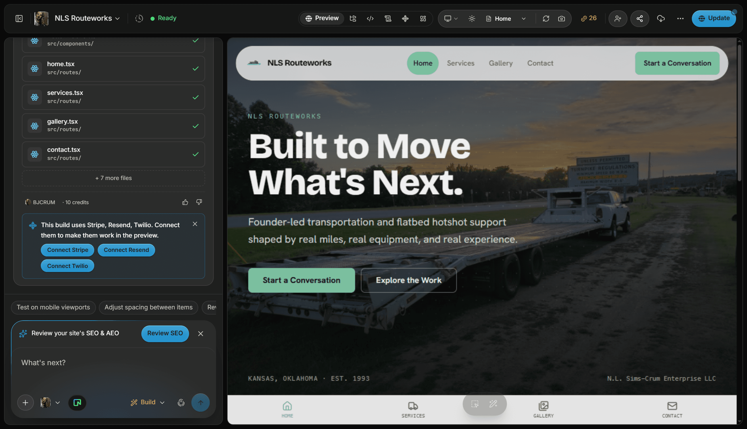 Conversation, code, and a live preview in the BJCRUM editor